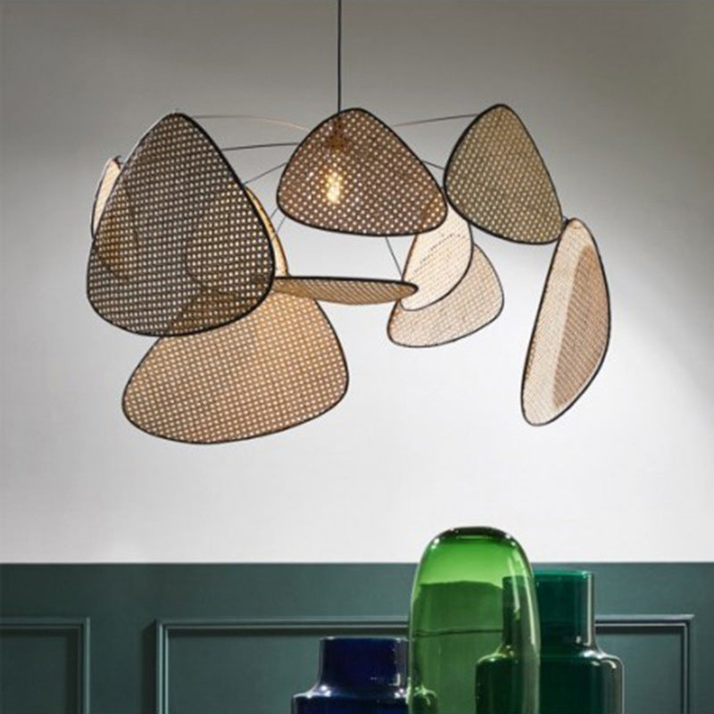 Hand-Worked Leaf Pendant Lighting Stylish Asian Bamboo 1 Bulb Beige Ceiling Suspension Lamp, 27.5"/31.5"/39" Wide Clearhalo 'Ceiling Lights' 'Modern Pendants' 'Modern' 'Pendant Lights' 'Pendants' Lighting' 1958554