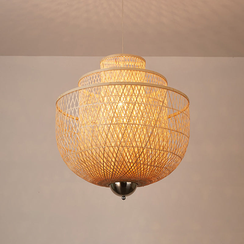 Inverted 3-Layer Bamboo Pendant Lamp Modern 1-Light Beige Suspended Lighting Fixture for Restaurant, 18"/23.5"/31.5" W Clearhalo 'Ceiling Lights' 'Modern Pendants' 'Modern' 'Pendant Lights' 'Pendants' Lighting' 1958584