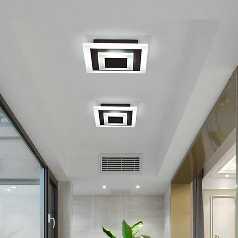 Round/Square Small Ceiling Lamp Simple Style Acrylic White/Coffee LED Flushmount in Warm/White Light for Corridor Clearhalo 'Ceiling Lights' 'Close To Ceiling Lights' 'Close to ceiling' 'Flush mount' Lighting' 1958927