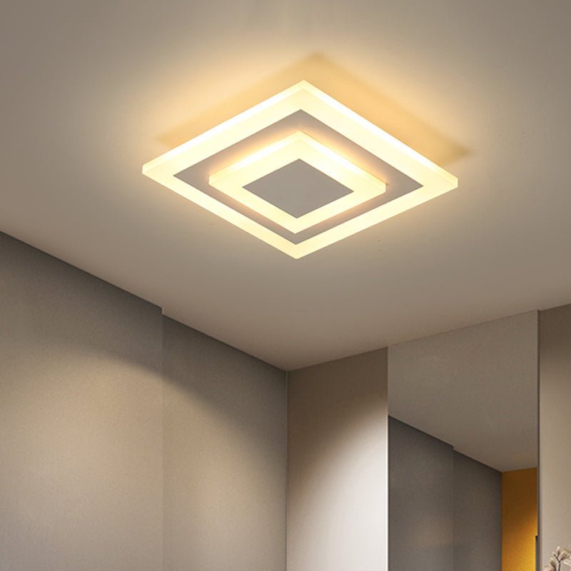 Round/Square Small Ceiling Lamp Simple Style Acrylic White/Coffee LED Flushmount in Warm/White Light for Corridor Clearhalo 'Ceiling Lights' 'Close To Ceiling Lights' 'Close to ceiling' 'Flush mount' Lighting' 1958938