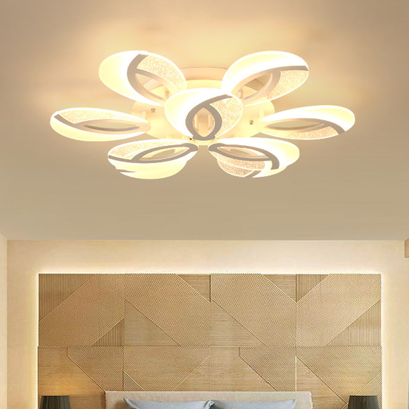 Petal LED Flush Ceiling Light Fixture Modernist Acrylic 5/9/18-Light White Semi Mount Lighting for Bedroom Clearhalo 'Ceiling Lights' 'Close To Ceiling Lights' 'Close to ceiling' 'Semi-flushmount' Lighting' 1959281
