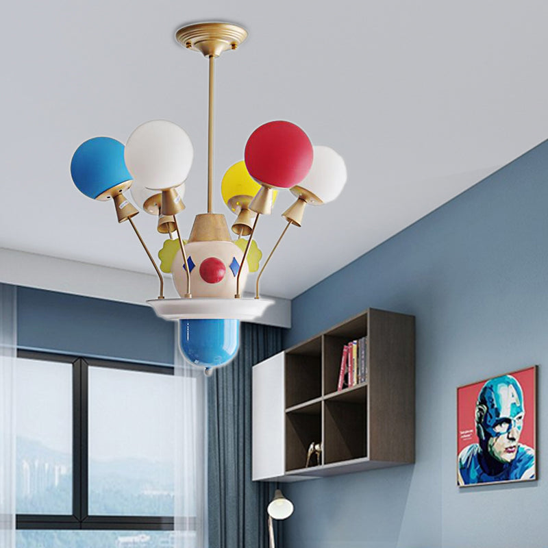 Kid Bedroom Clown Chandelier with Balloon Glass Resin Modern Multi-Color Pendant Light Blue-Pink-Yellow Clearhalo 'Ceiling Lights' 'Chandeliers' Lighting' options 195933_81e450d2-5716-4296-8ccf-7832c51f4101