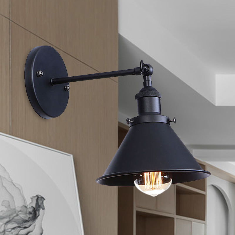 Black/Brass Finish Flared Sconce Light Fixture Industrial Metal 1 Bulb Bedroom Wall Light, 7"/8.5" Width Clearhalo 'Art deco wall lights' 'Cast Iron' 'Glass' 'Industrial wall lights' 'Industrial' 'Middle century wall lights' 'Modern' 'Rustic wall lights' 'Tiffany' 'Traditional wall lights' 'Wall Lamps & Sconces' 'Wall Lights' Lighting' 1959374