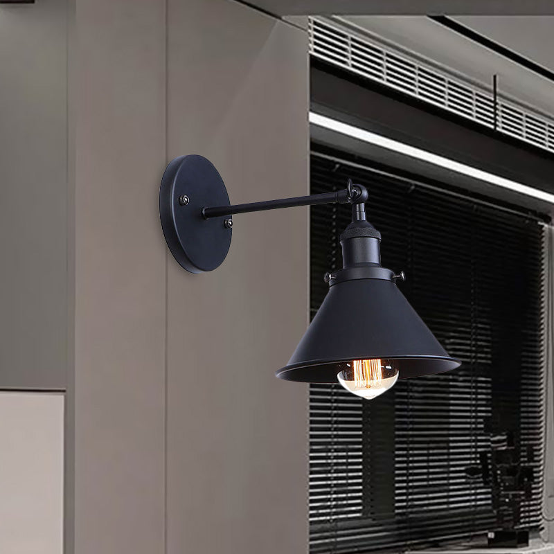 Black/Brass Finish Flared Sconce Light Fixture Industrial Metal 1 Bulb Bedroom Wall Light, 7"/8.5" Width Clearhalo 'Art deco wall lights' 'Cast Iron' 'Glass' 'Industrial wall lights' 'Industrial' 'Middle century wall lights' 'Modern' 'Rustic wall lights' 'Tiffany' 'Traditional wall lights' 'Wall Lamps & Sconces' 'Wall Lights' Lighting' 1959375