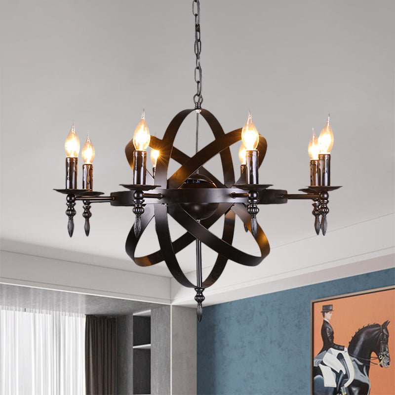 Candle Metallic Chandelier Light Fixture with Spherical Cage Shade Vintage 6/8 Heads Restaurant Ceiling Light in Black/Rust Clearhalo 'Cast Iron' 'Ceiling Lights' 'Chandeliers' 'Industrial Chandeliers' 'Industrial' 'Metal' 'Middle Century Chandeliers' 'Rustic Chandeliers' 'Tiffany' Lighting' 1959385