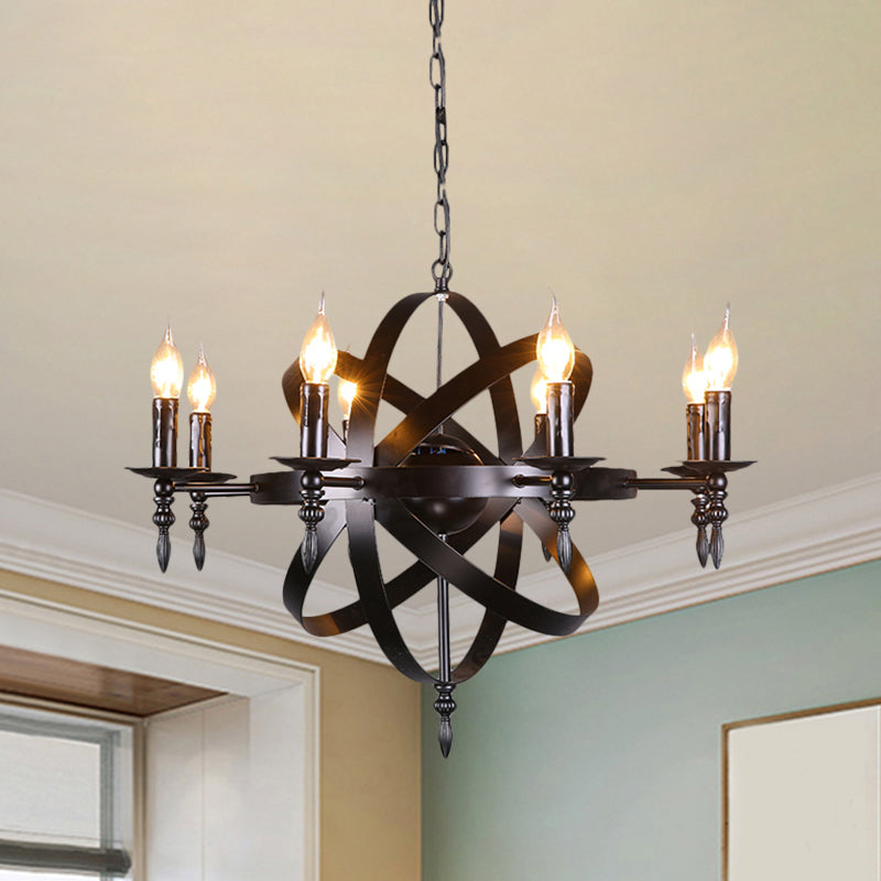 Candle Metallic Chandelier Light Fixture with Spherical Cage Shade Vintage 6/8 Heads Restaurant Ceiling Light in Black/Rust Clearhalo 'Cast Iron' 'Ceiling Lights' 'Chandeliers' 'Industrial Chandeliers' 'Industrial' 'Metal' 'Middle Century Chandeliers' 'Rustic Chandeliers' 'Tiffany' Lighting' 1959386