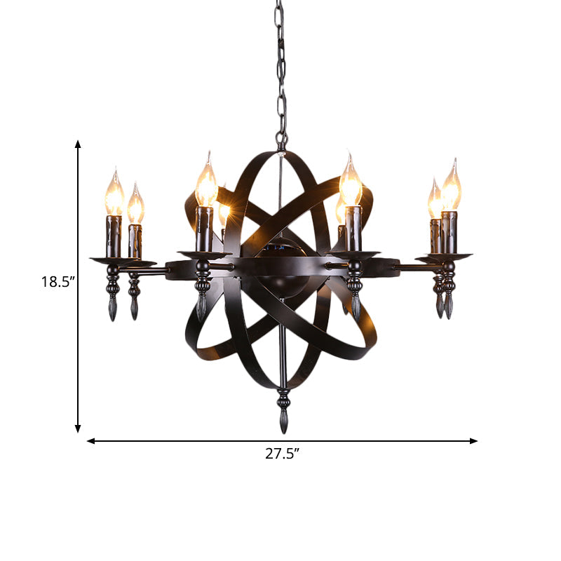Candle Metallic Chandelier Light Fixture with Spherical Cage Shade Vintage 6/8 Heads Restaurant Ceiling Light in Black/Rust Clearhalo 'Cast Iron' 'Ceiling Lights' 'Chandeliers' 'Industrial Chandeliers' 'Industrial' 'Metal' 'Middle Century Chandeliers' 'Rustic Chandeliers' 'Tiffany' Lighting' 1959388