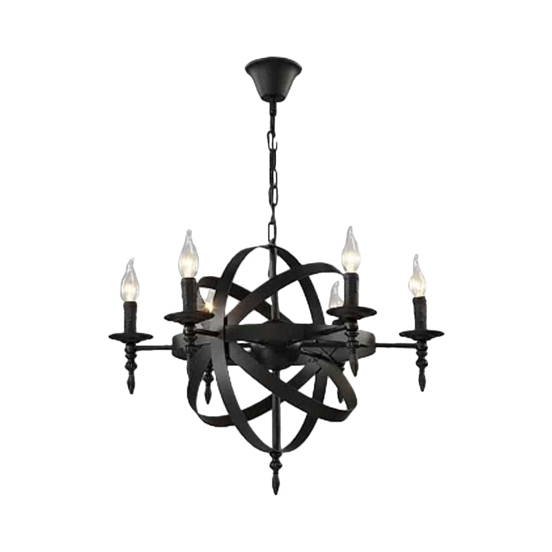 Candle Metallic Chandelier Light Fixture with Spherical Cage Shade Vintage 6/8 Heads Restaurant Ceiling Light in Black/Rust Clearhalo 'Cast Iron' 'Ceiling Lights' 'Chandeliers' 'Industrial Chandeliers' 'Industrial' 'Metal' 'Middle Century Chandeliers' 'Rustic Chandeliers' 'Tiffany' Lighting' 1959392