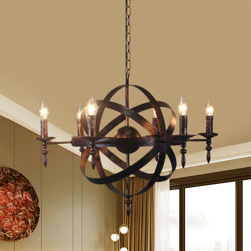 Candle Metallic Chandelier Light Fixture with Spherical Cage Shade Vintage 6/8 Heads Restaurant Ceiling Light in Black/Rust Clearhalo 'Cast Iron' 'Ceiling Lights' 'Chandeliers' 'Industrial Chandeliers' 'Industrial' 'Metal' 'Middle Century Chandeliers' 'Rustic Chandeliers' 'Tiffany' Lighting' 1959400