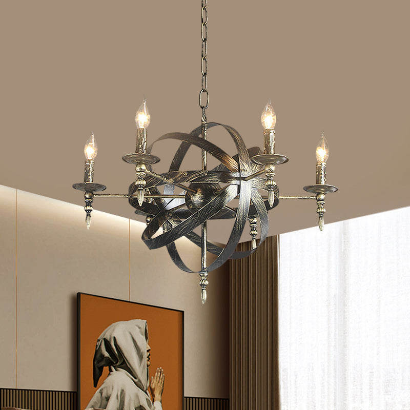 Candle Metallic Chandelier Light Fixture with Spherical Cage Shade Vintage 6/8 Heads Restaurant Ceiling Light in Black/Rust Clearhalo 'Cast Iron' 'Ceiling Lights' 'Chandeliers' 'Industrial Chandeliers' 'Industrial' 'Metal' 'Middle Century Chandeliers' 'Rustic Chandeliers' 'Tiffany' Lighting' 1959406
