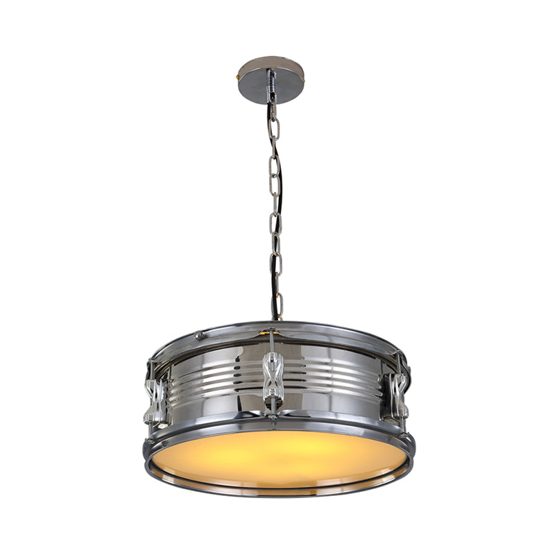 Drum Shape Metal Chandeliers Three-bulb Industrial Pendant Light for Living Room Clearhalo 'Ceiling Lights' 'Chandeliers' Lighting' options 1959575