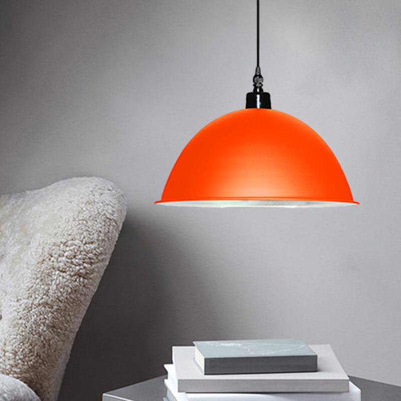 1 Head Hanging Lamp with Dome Shade Metallic Industrial Living Room Ceiling Pendant Light in Red/Yellow Clearhalo 'Art Deco Pendants' 'Cast Iron' 'Ceiling Lights' 'Ceramic' 'Crystal' 'Industrial Pendants' 'Industrial' 'Metal' 'Middle Century Pendants' 'Pendant Lights' 'Pendants' 'Tiffany' Lighting' 1959582
