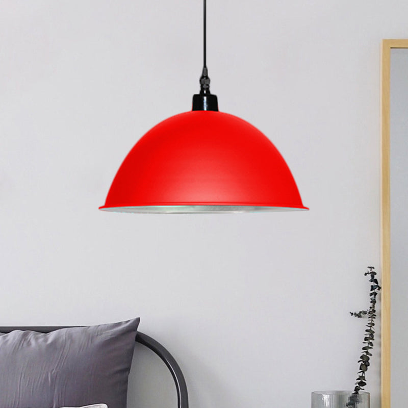 1 Head Hanging Lamp with Dome Shade Metallic Industrial Living Room Ceiling Pendant Light in Red/Yellow Red Clearhalo 'Art Deco Pendants' 'Cast Iron' 'Ceiling Lights' 'Ceramic' 'Crystal' 'Industrial Pendants' 'Industrial' 'Metal' 'Middle Century Pendants' 'Pendant Lights' 'Pendants' 'Tiffany' Lighting' 1959594