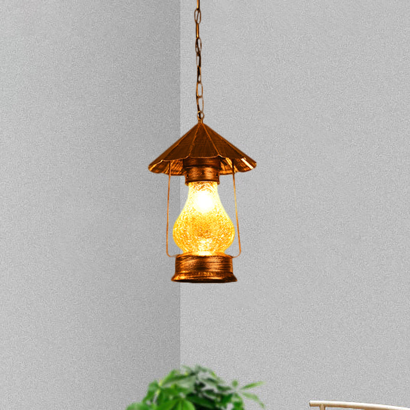 Farmhouse Lantern Pendant Lamp Single-Bulb Crackle Glass Hanging Light Fixture in Yellow/White for Coffee Shop Clearhalo 'Art Deco Pendants' 'Cast Iron' 'Ceiling Lights' 'Ceramic' 'Crystal' 'Industrial Pendants' 'Industrial' 'Metal' 'Middle Century Pendants' 'Pendant Lights' 'Pendants' 'Tiffany' Lighting' 1959658