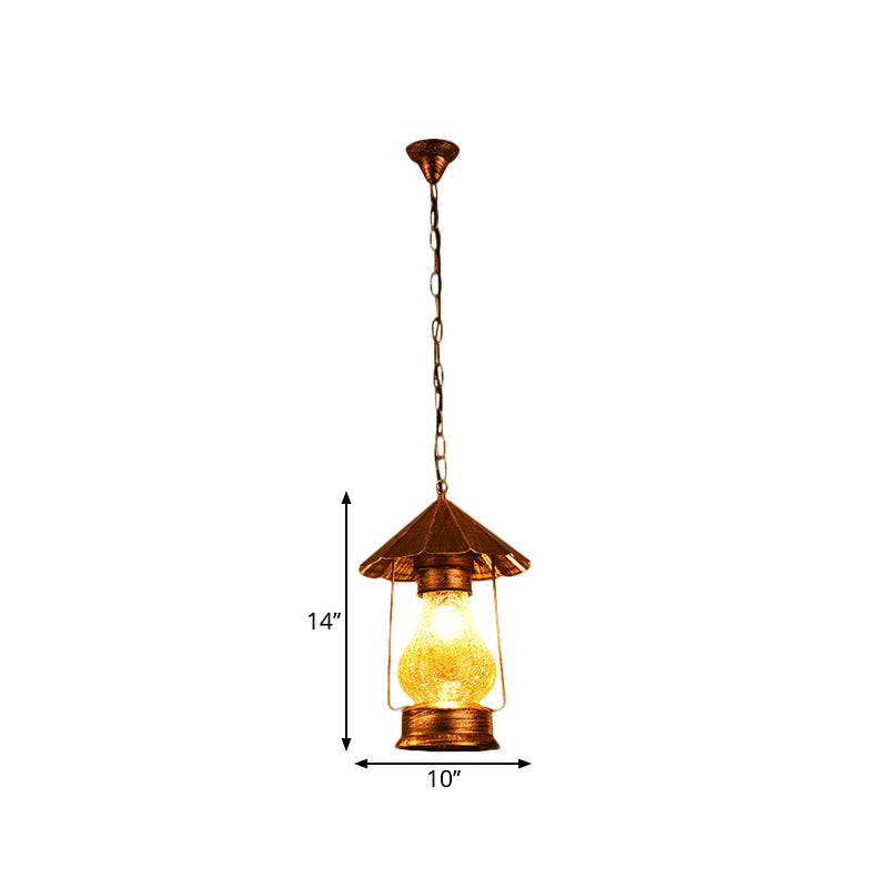 Farmhouse Lantern Pendant Lamp Single-Bulb Crackle Glass Hanging Light Fixture in Yellow/White for Coffee Shop Clearhalo 'Art Deco Pendants' 'Cast Iron' 'Ceiling Lights' 'Ceramic' 'Crystal' 'Industrial Pendants' 'Industrial' 'Metal' 'Middle Century Pendants' 'Pendant Lights' 'Pendants' 'Tiffany' Lighting' 1959661