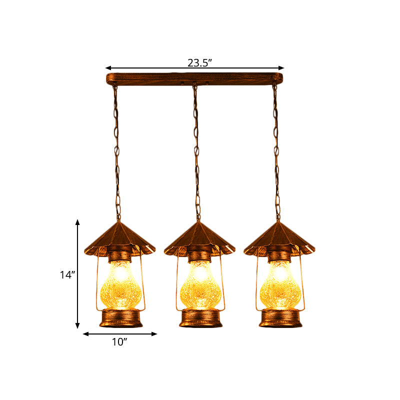 White/Yellow 2/3-Light Multiple Hanging Light Vintage Crackle Glass Kerosene Cluster Pendant Clearhalo 'Art Deco Pendants' 'Cast Iron' 'Ceiling Lights' 'Ceramic' 'Crystal' 'Industrial Pendants' 'Industrial' 'Metal' 'Middle Century Pendants' 'Pendant Lights' 'Pendants' 'Tiffany' Lighting' 1959681