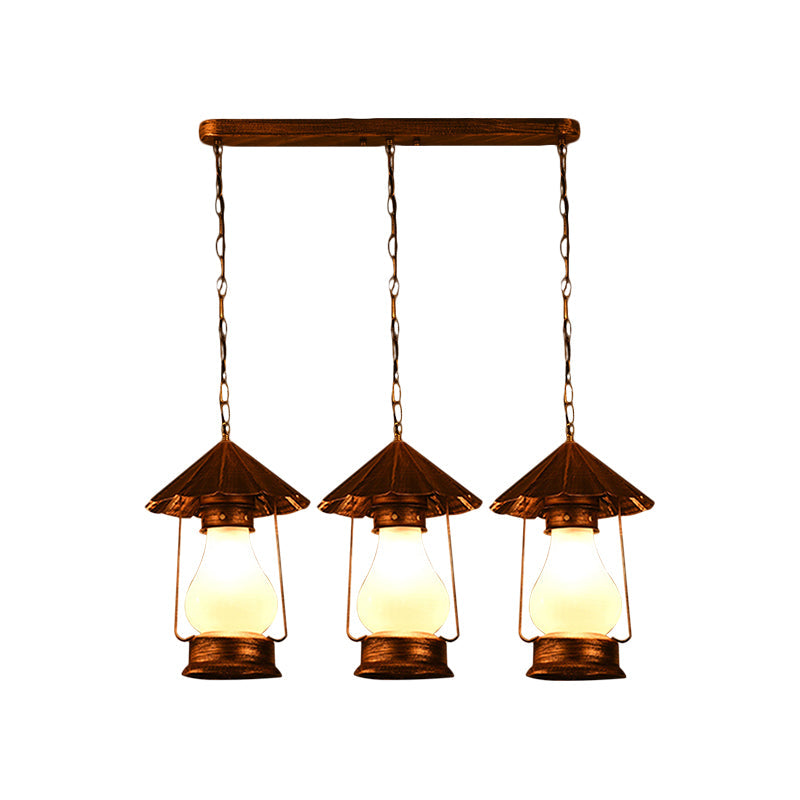 White/Yellow 2/3-Light Multiple Hanging Light Vintage Crackle Glass Kerosene Cluster Pendant Clearhalo 'Art Deco Pendants' 'Cast Iron' 'Ceiling Lights' 'Ceramic' 'Crystal' 'Industrial Pendants' 'Industrial' 'Metal' 'Middle Century Pendants' 'Pendant Lights' 'Pendants' 'Tiffany' Lighting' 1959690