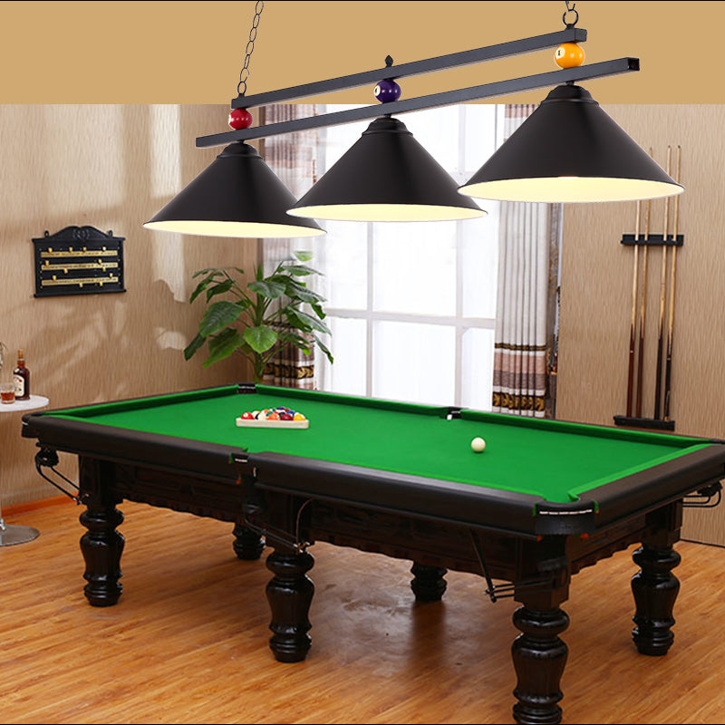 Conical Metallic Billiard Light Factory 3-Head Indoor Island Lighting Fixture in Black/Red/Blue Clearhalo 'Ceiling Lights' 'Island Lights' Lighting' 1960117