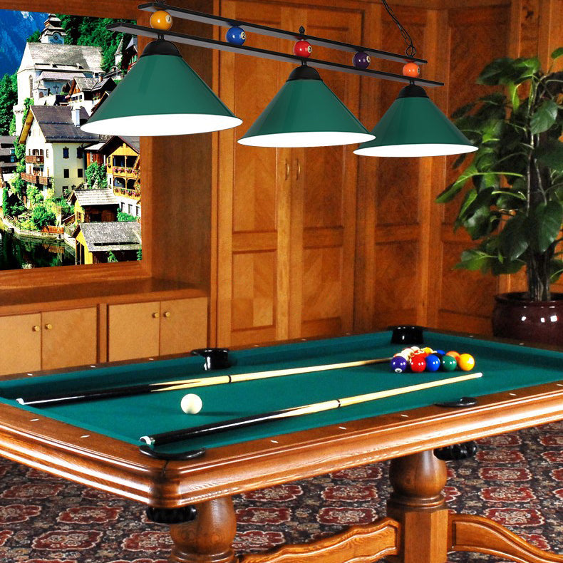 Conical Metallic Billiard Light Factory 3-Head Indoor Island Lighting Fixture in Black/Red/Blue Clearhalo 'Ceiling Lights' 'Island Lights' Lighting' 1960118