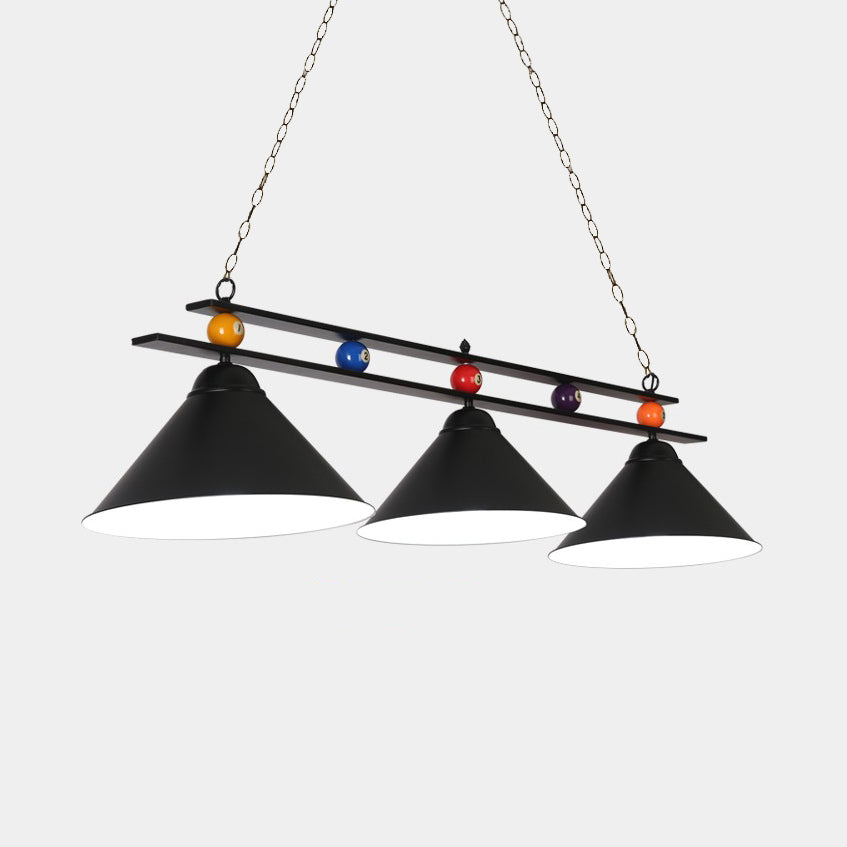 Conical Metallic Billiard Light Factory 3-Head Indoor Island Lighting Fixture in Black/Red/Blue Black A Clearhalo 'Ceiling Lights' 'Island Lights' Lighting' 1960120