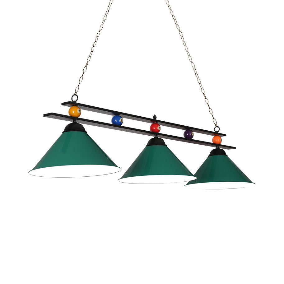 Conical Metallic Billiard Light Factory 3-Head Indoor Island Lighting Fixture in Black/Red/Blue Green A Clearhalo 'Ceiling Lights' 'Island Lights' Lighting' 1960122