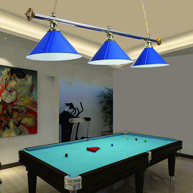 Conical Metallic Billiard Light Factory 3-Head Indoor Island Lighting Fixture in Black/Red/Blue Clearhalo 'Ceiling Lights' 'Island Lights' Lighting' 1960126