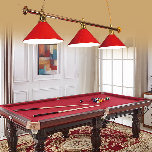 Conical Metallic Billiard Light Factory 3-Head Indoor Island Lighting Fixture in Black/Red/Blue Clearhalo 'Ceiling Lights' 'Island Lights' Lighting' 1960127