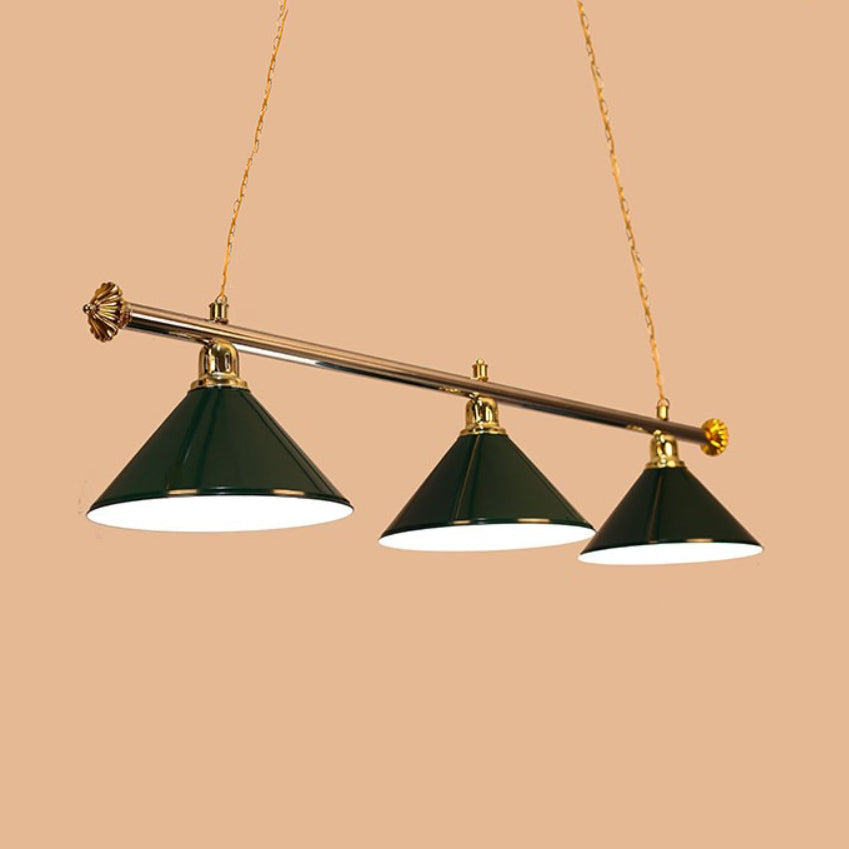 Conical Metallic Billiard Light Factory 3-Head Indoor Island Lighting Fixture in Black/Red/Blue Green B Clearhalo 'Ceiling Lights' 'Island Lights' Lighting' 1960130