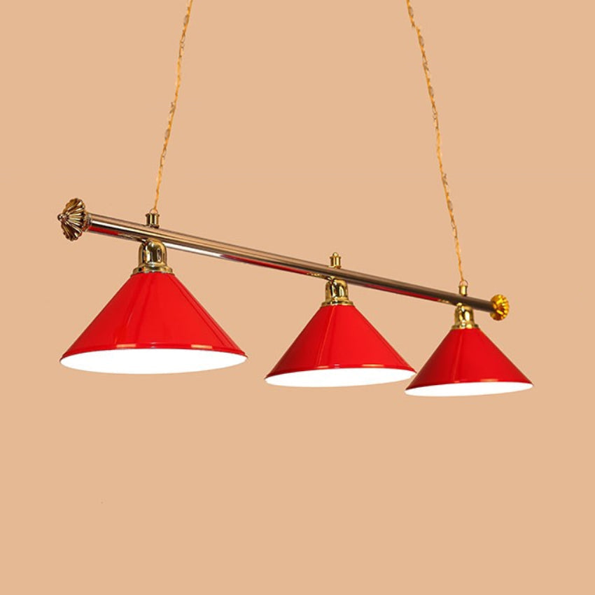 Conical Metallic Billiard Light Factory 3-Head Indoor Island Lighting Fixture in Black/Red/Blue Red B Clearhalo 'Ceiling Lights' 'Island Lights' Lighting' 1960131