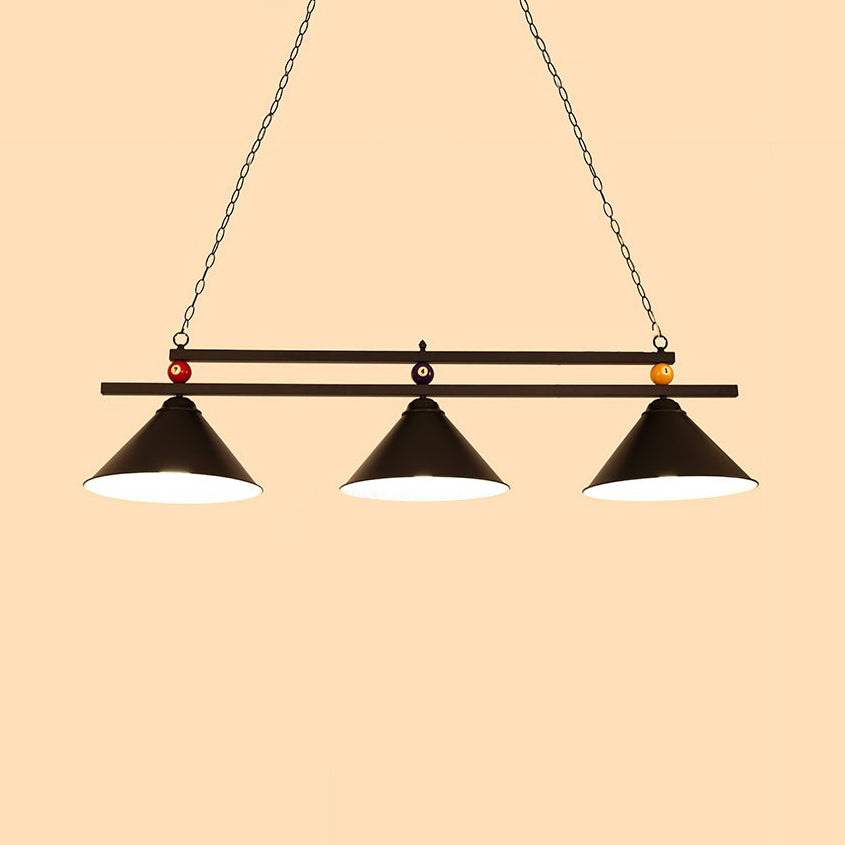Conical Metallic Billiard Light Factory 3-Head Indoor Island Lighting Fixture in Black/Red/Blue Black C Clearhalo 'Ceiling Lights' 'Island Lights' Lighting' 1960132