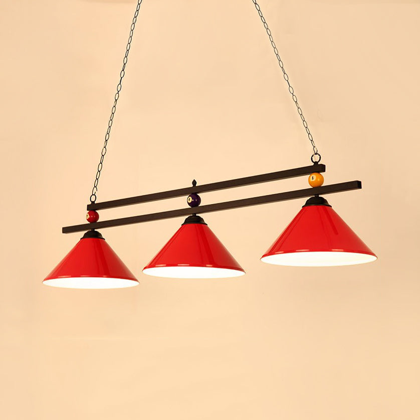 Conical Metallic Billiard Light Factory 3-Head Indoor Island Lighting Fixture in Black/Red/Blue Red C Clearhalo 'Ceiling Lights' 'Island Lights' Lighting' 1960133