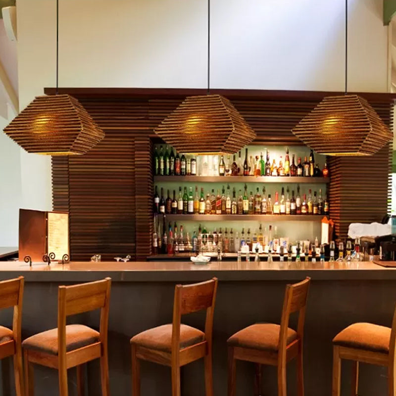 1 Bulb Bistro Pendant Lighting Rustic Brown Pendulum Light with Geometric/Cylinder/Bellied Corrugated Paper Shade Clearhalo 'Ceiling Lights' 'Modern Pendants' 'Modern' 'Pendant Lights' 'Pendants' Lighting' 1960215