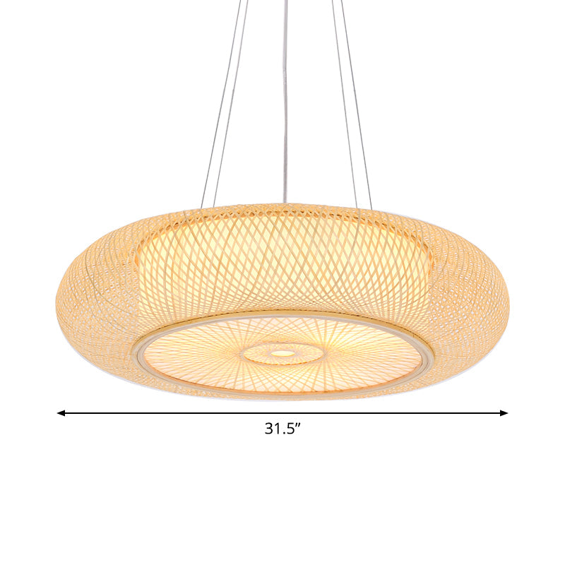Handmade Round Bamboo Hanging Light Chinese 1 Bulb 18"/19.5"/31.5" Wide Beige Ceiling Pendant for Tearoom Clearhalo 'Ceiling Lights' 'Chandeliers' 'Modern Chandeliers' 'Modern' Lighting' 1960279