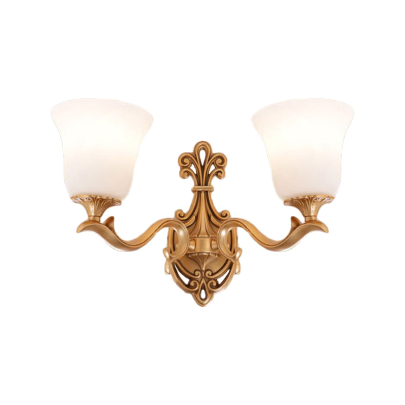 Alabaster Glass Bell Wall Sconce Antique 1/2-Light Tearoom Wall Mounted Lighting in Brass Clearhalo 'Wall Lamps & Sconces' 'Wall Lights' Lighting' 1960344