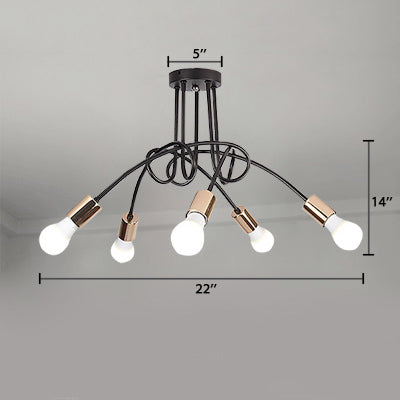 Twisted Metallic Semi-Flush Ceiling Light Industrial 3/5 Lights Hallway Semi Flush Pendant Light with Bare Bulb in Black Clearhalo 'Ceiling Lights' 'Close To Ceiling Lights' 'Close to ceiling' 'Semi-flushmount' Lighting' 19604