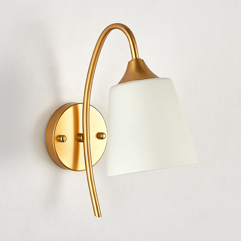 Cone/Tulip Living Room Wall Lamp Minimalist Ivory Glass 1-Light Gold Gooseneck Sconce Lighting Clearhalo 'Wall Lamps & Sconces' 'Wall Lights' Lighting' 1960435