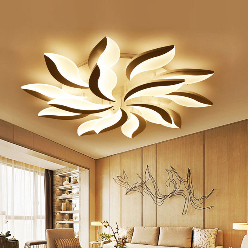 White Leaf Shaped Flushmount Lighting Contemporary 3/12/15 Lights Acrylic LED Semi Flush Mount Ceiling Light Clearhalo 'Ceiling Lights' 'Close To Ceiling Lights' 'Close to ceiling' 'Semi-flushmount' Lighting' 1960562