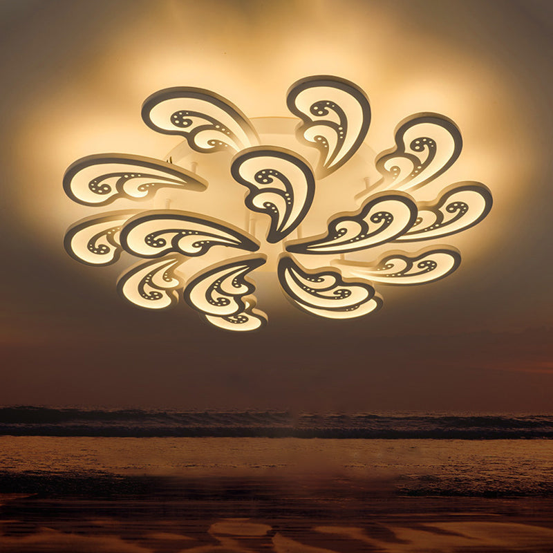 Acrylic Spindrift Ceiling Flush Light Novelty Modern 6/12/15-Bulb White LED Semi Mount Lighting in Warm/White Light 15 White Clearhalo 'Ceiling Lights' 'Close To Ceiling Lights' 'Close to ceiling' 'Semi-flushmount' Lighting' 1960583