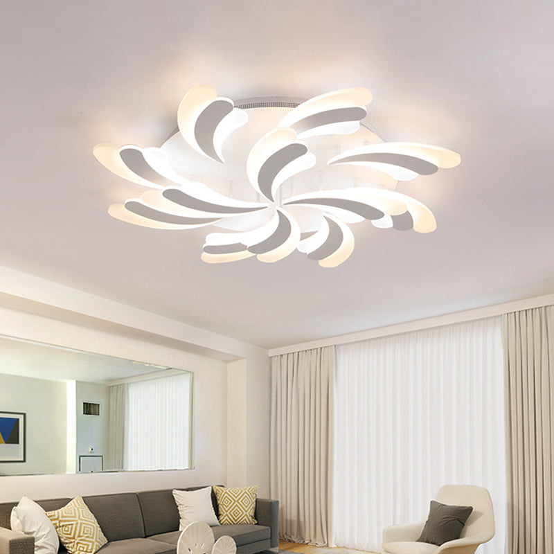Stylish Modern Wing Ceiling Light Acrylic 9/12/15-Light Bedroom Semi Flush Mount Light Fixture in Warm/White Light 12 White Clearhalo 'Ceiling Lights' 'Close To Ceiling Lights' 'Close to ceiling' 'Semi-flushmount' Lighting' 1960617