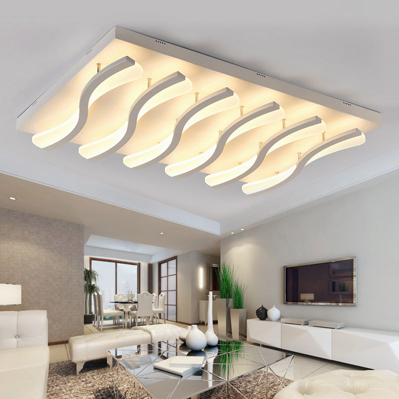 Square/Rectangle Acrylic Ceiling Lighting Modern 4/6/7-Light White LED Wavy Flush Mounted Light in Warm/White Light Clearhalo 'Ceiling Lights' 'Close To Ceiling Lights' 'Close to ceiling' 'Flush mount' Lighting' 1960661