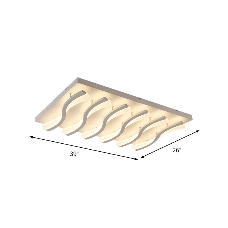 Square/Rectangle Acrylic Ceiling Lighting Modern 4/6/7-Light White LED Wavy Flush Mounted Light in Warm/White Light Clearhalo 'Ceiling Lights' 'Close To Ceiling Lights' 'Close to ceiling' 'Flush mount' Lighting' 1960664