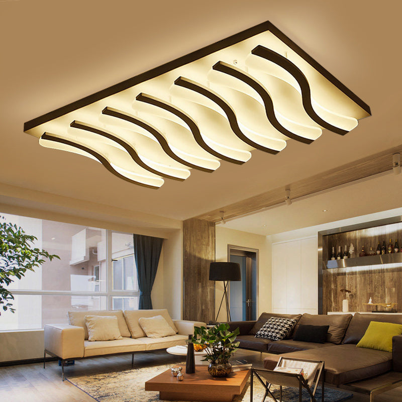 Square/Rectangle Acrylic Ceiling Lighting Modern 4/6/7-Light White LED Wavy Flush Mounted Light in Warm/White Light 7 White Clearhalo 'Ceiling Lights' 'Close To Ceiling Lights' 'Close to ceiling' 'Flush mount' Lighting' 1960665