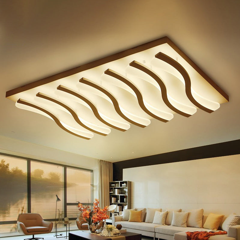 Square/Rectangle Acrylic Ceiling Lighting Modern 4/6/7-Light White LED Wavy Flush Mounted Light in Warm/White Light Clearhalo 'Ceiling Lights' 'Close To Ceiling Lights' 'Close to ceiling' 'Flush mount' Lighting' 1960667