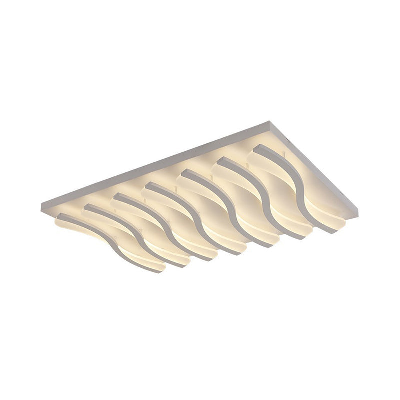 Square/Rectangle Acrylic Ceiling Lighting Modern 4/6/7-Light White LED Wavy Flush Mounted Light in Warm/White Light Clearhalo 'Ceiling Lights' 'Close To Ceiling Lights' 'Close to ceiling' 'Flush mount' Lighting' 1960668