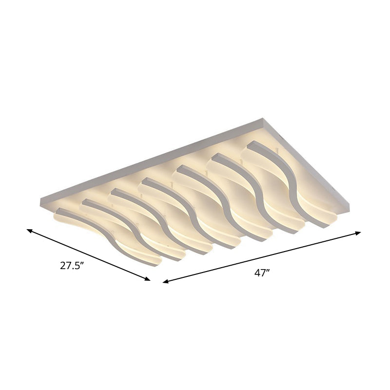 Square/Rectangle Acrylic Ceiling Lighting Modern 4/6/7-Light White LED Wavy Flush Mounted Light in Warm/White Light Clearhalo 'Ceiling Lights' 'Close To Ceiling Lights' 'Close to ceiling' 'Flush mount' Lighting' 1960669