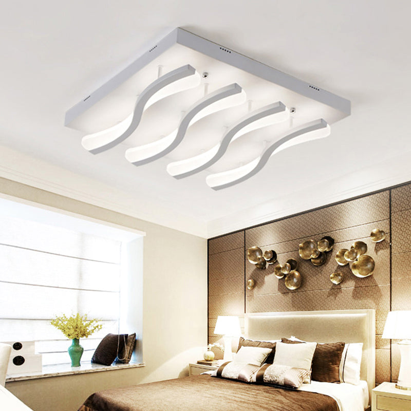 Square/Rectangle Acrylic Ceiling Lighting Modern 4/6/7-Light White LED Wavy Flush Mounted Light in Warm/White Light 4 White Clearhalo 'Ceiling Lights' 'Close To Ceiling Lights' 'Close to ceiling' 'Flush mount' Lighting' 1960670