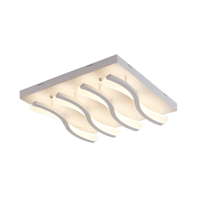 Square/Rectangle Acrylic Ceiling Lighting Modern 4/6/7-Light White LED Wavy Flush Mounted Light in Warm/White Light Clearhalo 'Ceiling Lights' 'Close To Ceiling Lights' 'Close to ceiling' 'Flush mount' Lighting' 1960671