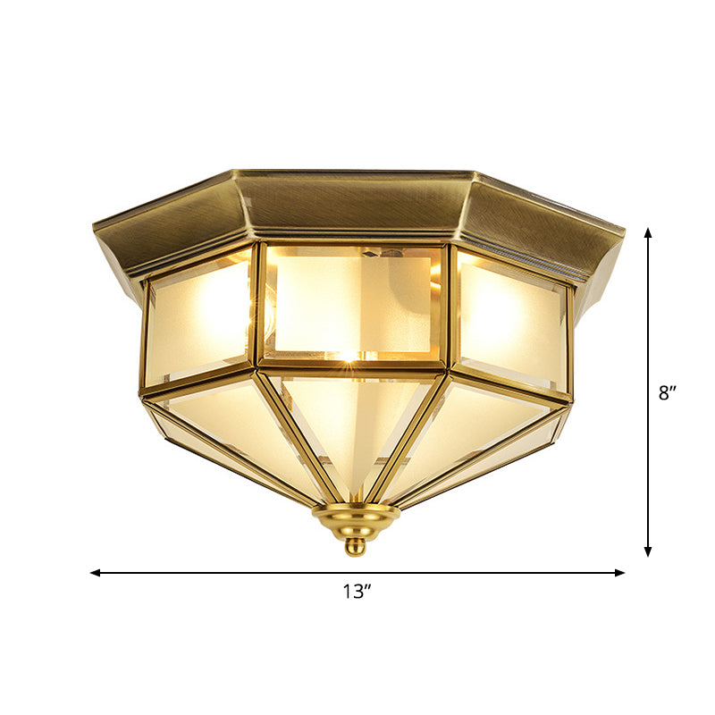 13"/15" W 2 Lights Frosted Glass Flush Mount Lamp Vintage Brass Octagon Living Room Flush Ceiling Light Clearhalo 'Ceiling Lights' 'Close To Ceiling Lights' 'Close to ceiling' 'Flush mount' Lighting' 1963503