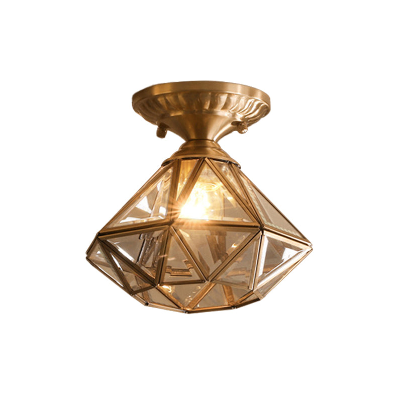 Diamond/Star Bedroom Ceiling Light Flush Mount Traditional Transparent Glass 1-Light Brass Flushmount Lighting Clearhalo 'Ceiling Lights' 'Close To Ceiling Lights' 'Close to ceiling' 'Flush mount' Lighting' 1963583