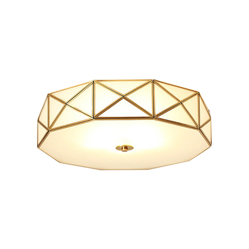 Scalloped/Bowl/Flower Frosted Glass Flush Mount Light Vintage 3 Lights Bedroom Ceiling Light in Brass Clearhalo 'Ceiling Lights' 'Close To Ceiling Lights' 'Close to ceiling' 'Flush mount' Lighting' 1963622